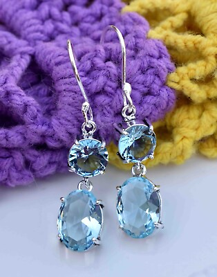 #ad #ad Swiss Blue Topaz 925 Sterling Silver Gemstone Handmade Jewelry Earring S 2.10quot; $13.99