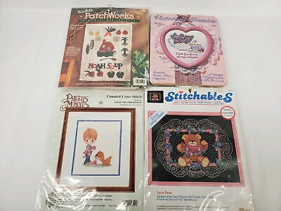 #ad Vintage LOT OF 4 Craft Precious Moments Counted Cross Stitch Kit Stitchables $15.00