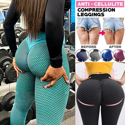 #ad Women Yoga Pants Anti Cellulite High Waisted Scrunch Push Up Honeycomb Leggings $15.99