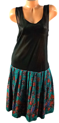 #ad *Women#x27;s black green paisley print see through sleeveless dress 20WP $14.99