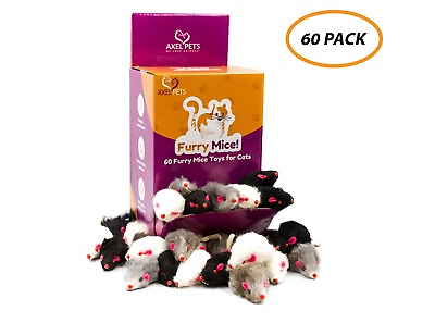 #ad 60 Furry Mice with Catnip amp; Rattle Sound Made of Real Rabbit Fur Cat Toy Mouse $35.99