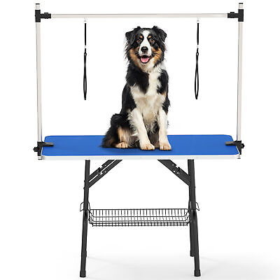 #ad 46quot; Dog Grooming Table Foldable Pet Bathing Station Table w Adjustable Arm Blue $123.27