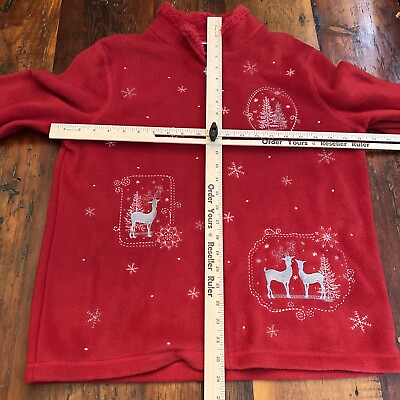 Fleece Sweater Women’s Full Zip Deer Trees Snowflakes Christmas Medium $13.50