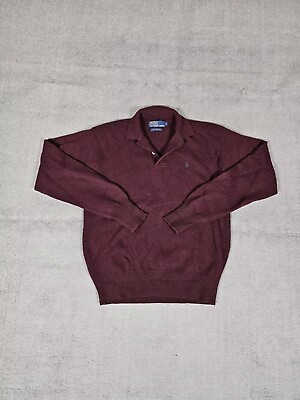 #ad Polo By Ralph Lauren Mens Knit 100% Lambs Wool Polo Sweater L Burgundy collared $19.00