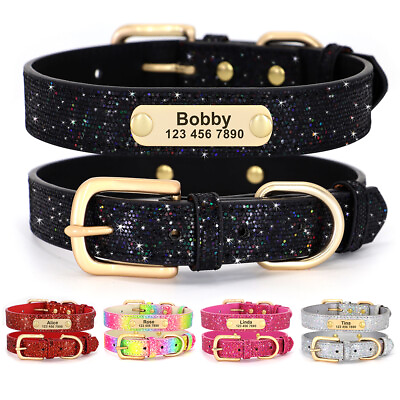 Bling Dog Cat Leather Collar Soft Personalized Custom ID Name Tag Engraved Free $13.99