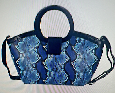 #ad NIB Hong Kong Black and Blue Snake Print Pattern Genuine Leather Tote $62.40
