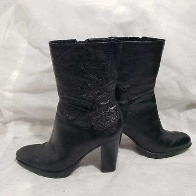 #ad Nina Vest Black Pebble Leather Ankle boots Heel 7M $26.99