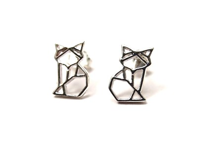 #ad Sterling Silver Kitty Cat Stud Earrings Open $14.75