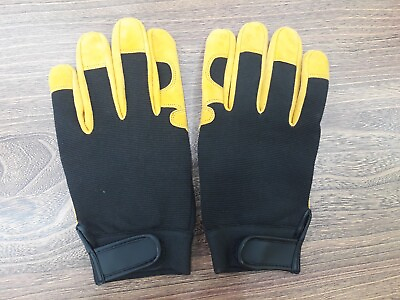 #ad Yellow and Black Mechanic Wear Work Leather Gloves Safety Fourway Glove 12 pairs $65.00