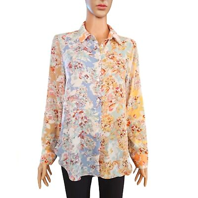 #ad EUC Rose Olive Pastel Floral Blouse SPRING SUMMER Business Casual $13.50