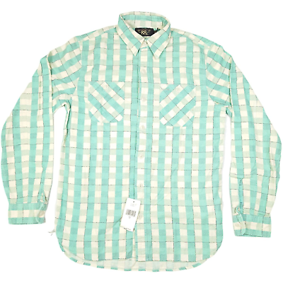 #ad New $229 RRL Ralph Lauren Shirt Green Cream Double RL Farrell Workshirt SMALL $149.99