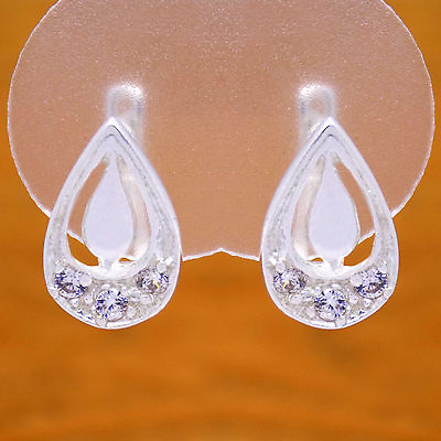 #ad Charming Solid 925 Sterling Silver Cute Drop Drops White CZ French Clip Earrings $16.05