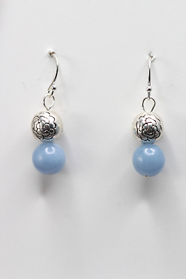 #ad Angelite Blue 8mm Ball Natural Gemstone .925 Sterling Silver Earrings 1quot; $4.99