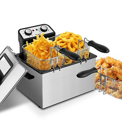 #ad Pukomc 5.3Qt Timer amp;Temperature Stainless Electric Deep Fryer with 3 Baskets $84.99