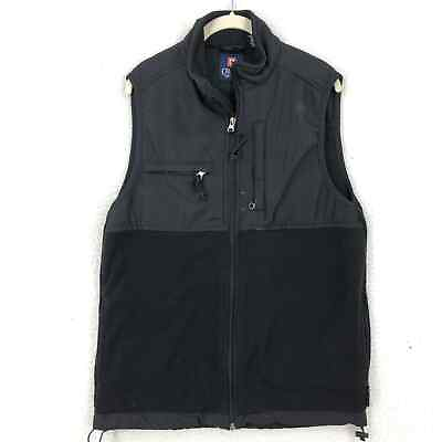 #ad Chaps Fleece Vest Mens Small Black Mock Neck Zip Drawcord Waist Pockets Lined $16.00