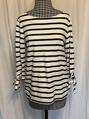 #ad Old Navy Women’s S Top T Shirt Striped Boat Neck Tie 3 4 Sleeve Nautical Black $12.99