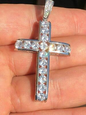 #ad Real Solid 925 Silver Icy Channel Set Tennis Cross CZ W. Chain Men#x27;s ICED $188.80