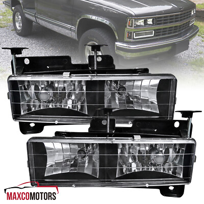 #ad Black Headlights Fits 1988 1998 Chevy GMC C10 C K Truck Lamps Replacement Pair $45.49