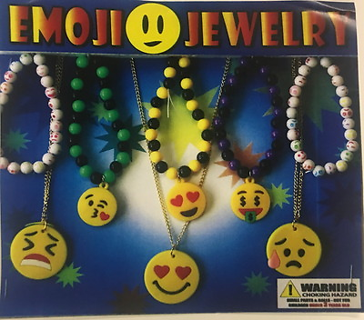 #ad 24 EMOJI EMOTICON NECKLACES BRACELETS PARTY FAVORS GOODY BAGS TREAT BOXES POOL $10.49