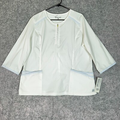 #ad Butter Soft Womens Scrubs Shirt Large White Short Sleeve Side Pockets Nurse NWT $14.99