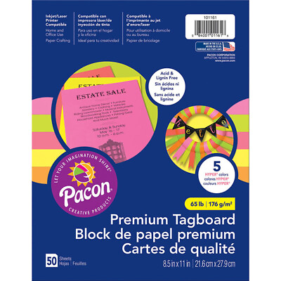 #ad Pacon Premium Tagboard 5 Assorted Hyper Colors 8 1 2quot; x 11quot; 50 Sheets $13.99