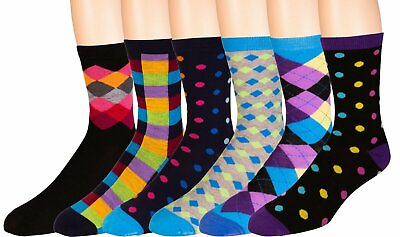#ad Men#x27;s Colorful Dress Socks 6 Pairs Fun Funky Assorted Patterned Socks Size 10 13 $11.90