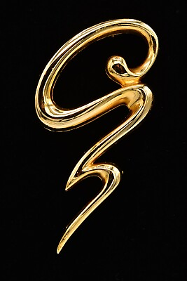 #ad Vintage Ribbon Pin Brooch Gold Tone Swirl Abstract Zig Zag1980s BinJ $15.96