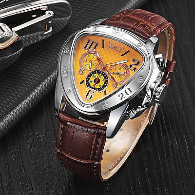 #ad 1Pc Mechanical Automatic Fashion Men Triangle Dial Leather Band Wrist Watch US $30.96