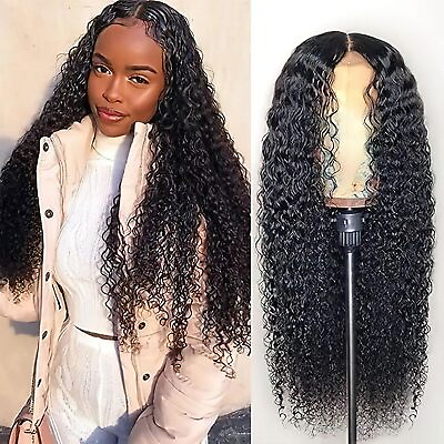#ad AUOCATTAIL Deep Wave Lace Front Wigs Human Hair Long Black Wavy Wig $26.49