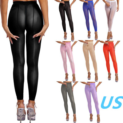 #ad US Womens Sheer Glossy Pantyhose Hosiery Stockings Zipper Crotch Tights Pants $7.64