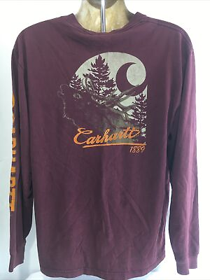 #ad Carhartt Shirt Mens Medium Original Fit Long Sleeve Workwear Elk Graphic $19.59