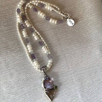 #ad Stunning Estate Freshwater Pearl amp; Amethyst Bead Double Strand Necklace w Large $109.99