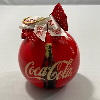 #ad Vintage Coca Cola Ornament Round Red Coke Bottle Ribbons 1993 $5.98