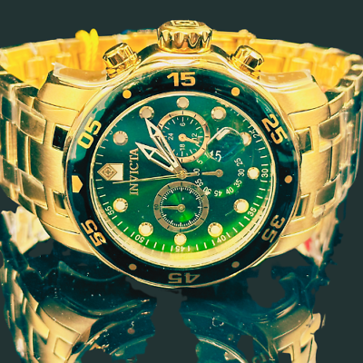 #ad Invicta Pro Diver Green Dial Quartz 18K Gold Plated Men#x27;s Gold Tone Steel Watch $76.50