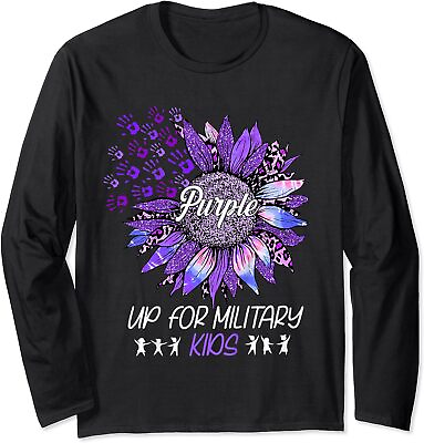 #ad Purple Up For Military Kids Sunflower Military Child Long Sleeve Tshirt $22.99