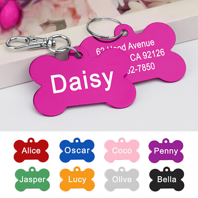 #ad Personalized Pet ID Tags for Dogs Cats Bone Identification Collar Discs Engraved $6.49