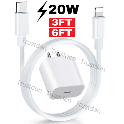 #ad For iPhone 8 to 14 iPad Adaptive Rapid Fast Charger 20W Adapter USB C 3 6ft Cord $10.59