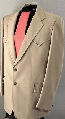 #ad Men#x27;s Vintage John Blair Tan 70s 2 Button 44 Blazer Jacket $29.99