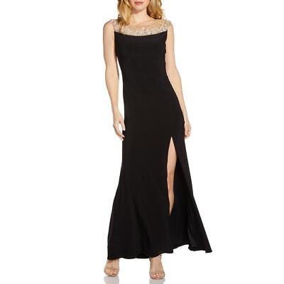 #ad Adrianna Papell Womens Black Embellished Illusion Evening Dress Gown 2 BHFO 8049 $86.99