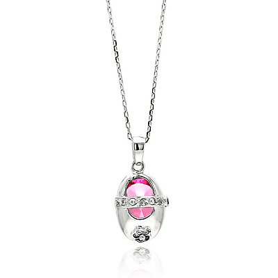 #ad Sterling Silver 925 Shoe Necklace Pink CZ Baby Shoe Charm Necklace Pendant N178 $41.99