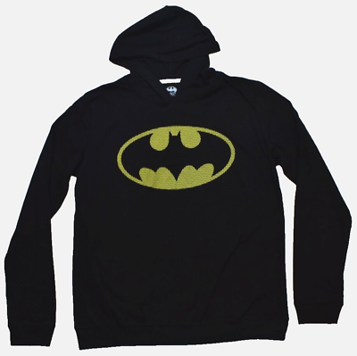 #ad Batman Mens Batman Bat Logo Long Sleeve Hooded Black Shirt NWT M $11.99