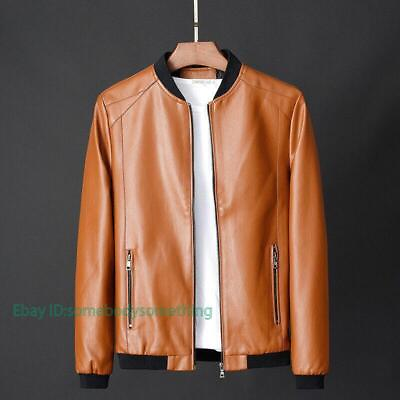 #ad Men#x27;s Motorcycle Faux Leather Jacket Coat Biker Casual Baseball Zipper Outwear $47.05
