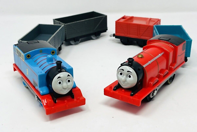 #ad Lot 2 Thomas Trackmaster Motorized Train Toys James Engines Cars Set $19.99