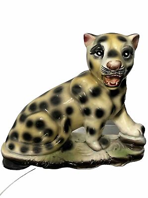 #ad Vintage Leopard Cat Ceramic Figurine 1950s Hand painted Made In Japan MCM $18.61