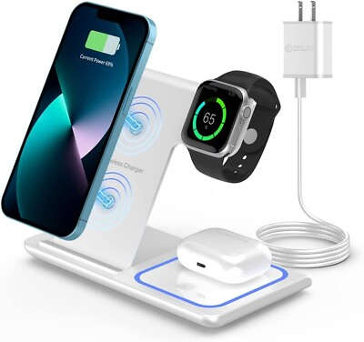 #ad Foldable Wireless Charger Portable 3 in1 Wireless Charger Station Dock Pad White $13.99