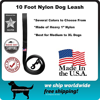 #ad Dog Leash Lead 10 Foot Length MADE IN THE USA 1quot; Nylon Many Colors High Quality $15.49