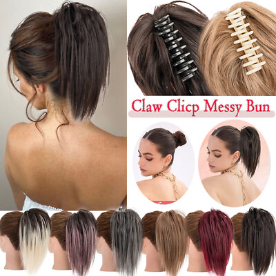 #ad Messy Hair Bun Piece Claw Clip Scrunchie Real as Human Ponytail Extensions Thick $12.89