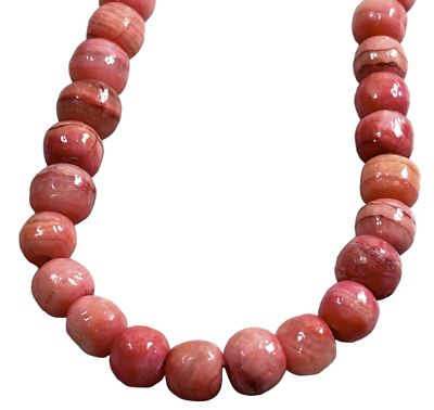 #ad Vintage Pink Salmon Coral agate bead necklace strand 35 inches Heavy 171g $99.99