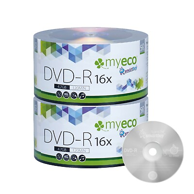 #ad 100 Pack MyEco DVD R DVDR 16X 4.7GB Economy Branded Logo Blank Recordable Disc $16.62