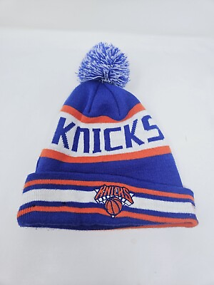 #ad Mens New Era Orange Blue New York Knicks NBA Cuffed Knit Hat With Pom Pom Beanie $16.24